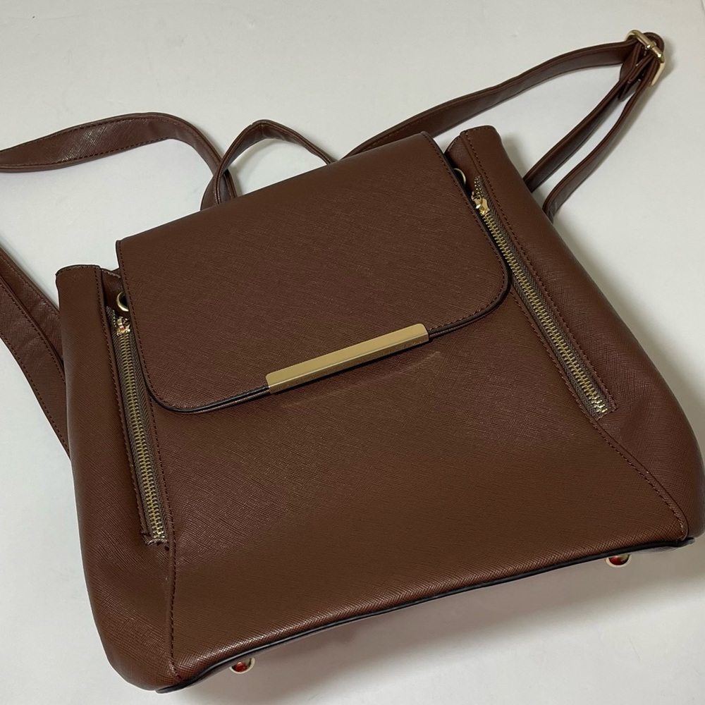 Elegant Brown Faux Leather Backpack - Picture 4 of 14